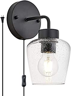 Plug in Wall Sconce with Seeded Glass lampshade, Adjustable Cord with On/Off Switch, E26 Base, for Headboard Kitchen Island Bedroom