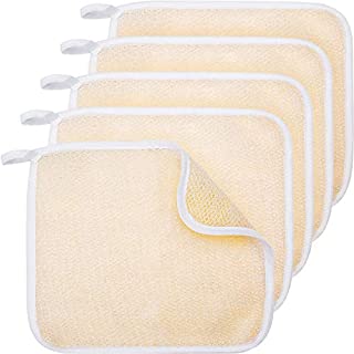 Tatuo 5 Pack Exfoliating Face and Body Wash Cloths Towel Soft Weave Bath Cloth Exfoliating Scrub Cloth Massage bath Cloth for Women and Man (5 Pack Two Sides Exfoliating Cloth) (Beige)