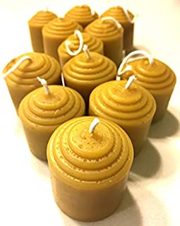 BeeTheLight Beeswax Votive Candles - 12 Pack, Over 120 Hours - 100% Pure Bees Wax - Unscented - All Natural Light Honey Scent