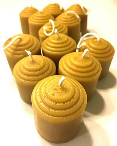 BeeTheLight Beeswax Votive Candles - 12 Pack, Over 120 Hours - 100% Pure Bees Wax - Unscented - All Natural Light Honey Scent