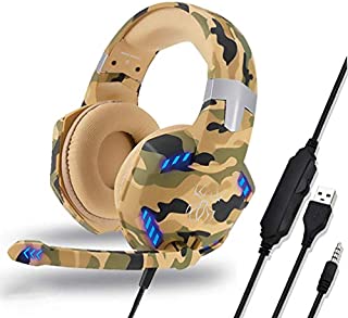 Gaming Headset for PS4 Xbox One PC, Camouflage Stereo Gaming Headset Noise Cancelling Headphones with Mic LED Light