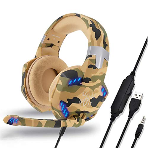 Gaming Headset for PS4 Xbox One PC, Camouflage Stereo Gaming Headset Noise Cancelling Headphones with Mic LED Light