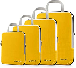 Gonex Compression Packing Cubes, 4pcs Expandable Storage Travel Luggage Bags Organizers (Apricot)