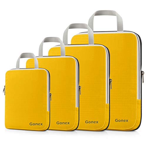 Gonex Compression Packing Cubes, 4pcs Expandable Storage Travel Luggage Bags Organizers (Apricot)