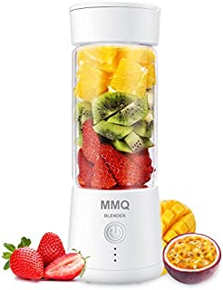 Portable Blender, MMQ Personal Size Glass Juicer Cup, Fruit Shake, Smoothies Mixer with 2000mAh USB Rechargeable Battery, 3D Six Blades, 410ML (White)