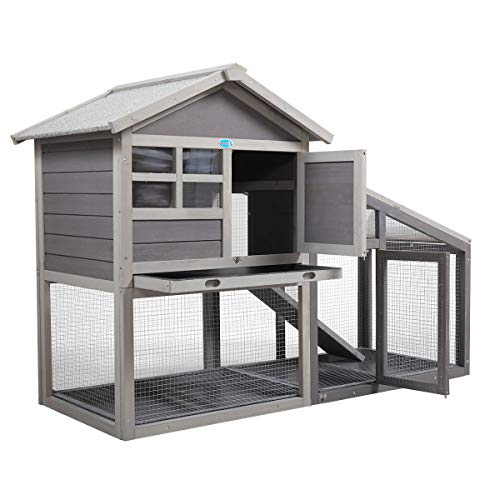 COZIWOW Indoor Outdoor Rabbit Hutch,Small Animal Houses & Habitats,Rolling Large Bunny Cage with Removable Tray, Two Story Guinea Pig Hamster Chicken Coop