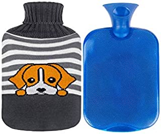 Attmu Classic Rubber Hot Water Bottle 2 Liter with 1 Pack Knit Cover-Blue