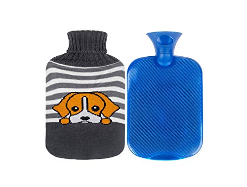 Attmu Classic Rubber Hot Water Bottle 2 Liter with 1 Pack Knit Cover-Blue