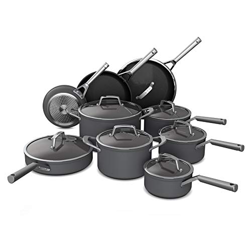 Ninja C39900 Foodi NeverStick Premium Hard-Anodized 16-Piece Cookware Set, slate grey