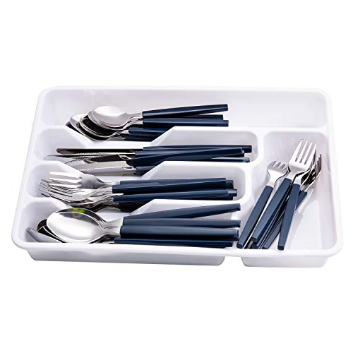 Cutiset 40 piece Stainless Steel Kitchen Flatware set with organizer, Camping Silverware set with color handles set of 8 (Navy)