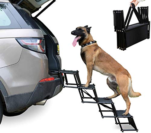 Skywin Dog Ramp for Car, SUV, and Trucks - Lightweight, Nonslip Car Stairs for Medium to Large Dogs, Portable and Folding Dog Car Ramp Spacesaver (Black)