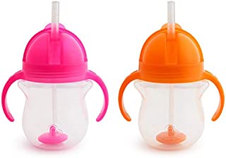 Munchkin Any Angle Click Lock Weighted Straw Trainer Cup, Pink/Orange, 7oz, 2pk