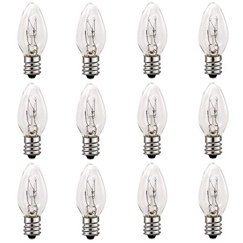 Salt Rock Lamp Bulb 12 Pack, 15 Watt Light Bulbs for Himalayan Salt Lamps & Baskets, Chandeliers, Scentsy & Wax Warmers, Night Lights, E12 Candelabra Base Incandescent Bulbs Dimmable Warm White - C7