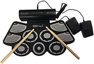 Rock And Roll It - Studio Drum. Flexible, Completely Portable, rechargeable battery (included) OR USB powered drum Attached speaker + 2 Drum Sticks + Bass Drum & Hi hat pedals! MIDI Compatible!