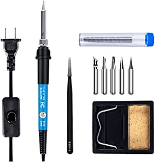 Soldering Iron Kit, 60W Adjustable Temperature Soldering Welding Iron Tool with ON-OFF Switch, 5pcs Soldering Iron Tips, Soldering Iron Stand, Solder Wick, Tweezers