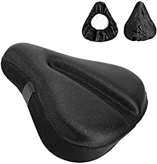 AceList Large Soft Bike Seat Cover, Wide Gel Soft Pad Exercise Bike Seat Cushion, Wide Foam Bicycle Seat Cushion, Fits Cruiser, Stationary Bikes, Outdoor Indoor Cycling (Reflective Strips)