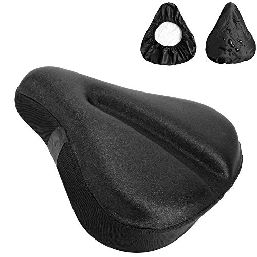 AceList Large Soft Bike Seat Cover, Wide Gel Soft Pad Exercise Bike Seat Cushion, Wide Foam Bicycle Seat Cushion, Fits Cruiser, Stationary Bikes, Outdoor Indoor Cycling (Reflective Strips)