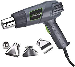 Genesis GHG1500A 12.5 Amp Dual-Temperature Heat Gun Kit with High and Low Settings, Air Reduction Nozzle, Reflector Nozzle, and Two Deflector Nozzles