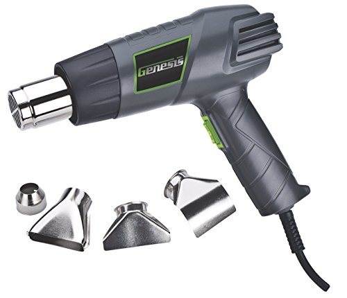 Genesis GHG1500A 12.5 Amp Dual-Temperature Heat Gun Kit with High and Low Settings, Air Reduction Nozzle, Reflector Nozzle, and Two Deflector Nozzles