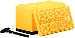 Camco 21023 FasTen 4x2 RV Leveling Block For Dual Tires | Interlocking Design Allows Stacking To Desired Height | Includes Secure T-Handle Carrying System, Yellow (Pack of 10)