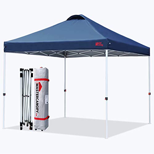 MASTERCANOPY Pop-up Canopy Tent Commercial Instant Canopy with Wheeled Bag,Canopy Sandbags x4,Tent Stakesx4 (10'x10',Navy Blue)