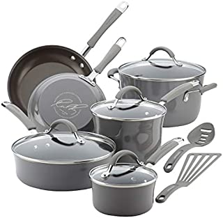 Rachael Ray Cucina Nonstick Cookware Pots and Pans Set, 12 Piece, Sea Salt Gray