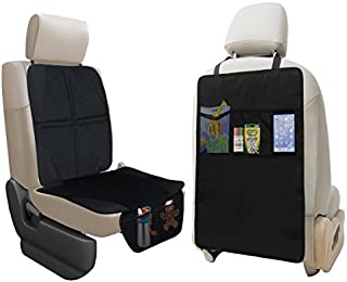 lebogner Car Seat Protector + Kick Mat Auto Seat Back Protector with 3 Organizer Pockets, Durable Quality Seat Covers + Waterproof Kick Guards to Protect Your Leather and Upholstery Seats from Damage
