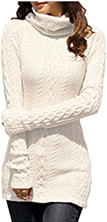 v28 Women Polo Neck Knit Stretchable Elasticity Long Slim Sweater (L,White)