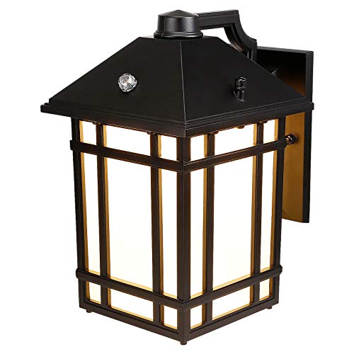 LEONLITE LED Outdoor Wall Lantern, Exterior Porch Light, Frosted Glass, Dusk to Dawn Light Sensor, 14W, 3000K Warm White