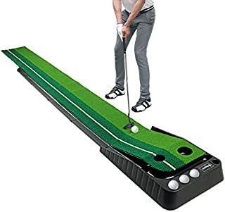 Asgens Golf Putting Green Mat with Auto Ball Return System 2 Holes / 2 Sizes Mini Golf Game Practice Equipment and Golf Gifts for Men Home Office Backyard Indoor Outdoor Use - 9.8 Feet