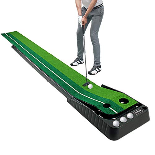 Asgens Golf Putting Green Mat with Auto Ball Return System 2 Holes / 2 Sizes Mini Golf Game Practice Equipment and Golf Gifts for Men Home Office Backyard Indoor Outdoor Use - 9.8 Feet