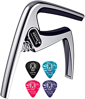 Donner Guitar Capo DC-3 for Acoustic and Electric Guitar Ukulele Banjo Mandolin Silver With Picks