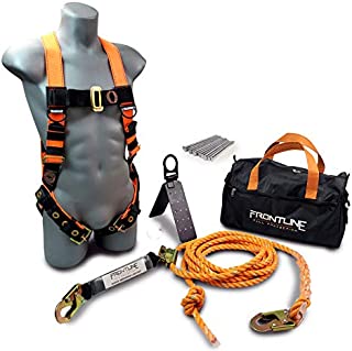 Frontline RK5PTB50 Combat Complete Roofers Kit with 50' Lifeline | Combat Economy Series Full Body Harness | 50 Vertical Lifeline with Rope Grab | Hinged Reusable Roof Anchor | OSHA & ANSI Compliant