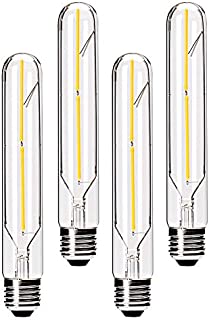 Dimmable T10 LED Bulbs 3000K Warm White LED Tubular Edison Light Bulbs 4W Tube Vintage Led Bulbs 40 Watt Equivalent,E26 Medium Base 400LM,Clear Glass Cover, 7.3in(185mm), 4-Pack