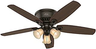 HUNTER 53327 Builder Indoor Low Profile Ceiling Fan with LED Light and Pull Chain Control, 52