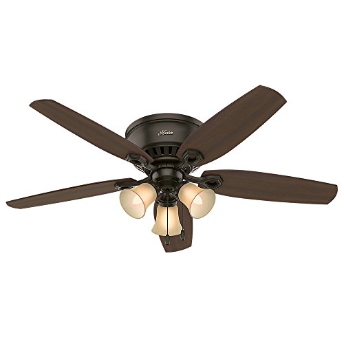 HUNTER 53327 Builder Indoor Low Profile Ceiling Fan with LED Light and Pull Chain Control, 52