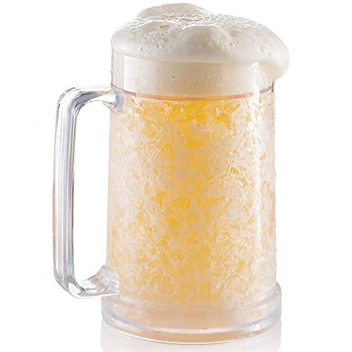 Freezer Beer Mug, Double Wall, Gel Plastic Pint Freezable Glass, 16 oz, Clear 1 pack , Chiller Frosty Cup