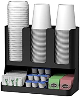 Mind Reader 6 Compartment Upright Breakroom Coffee Condiment and Cup Storage Organizer, Black