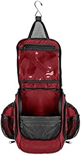 Compact Hanging Toiletry Bag and Organizer, Water Resistant with Mesh Pockets (Maroon)