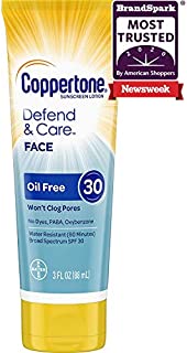 Coppertone Defend & Care Oil Free Sunscreen Face Lotion Broad Spectrum SPF 30 (3 Fluid Ounce) (Packaging may vary)