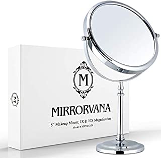 Mirrorvana Large Double Sided 10X and 1X Magnifying Makeup Mirror with Stand, 15-Inch Height and 8-Inch Wide