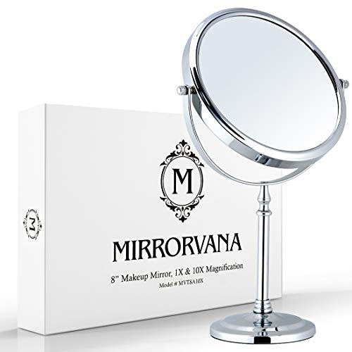 Mirrorvana Large Double Sided 10X and 1X Magnifying Makeup Mirror with Stand, 15-Inch Height and 8-Inch Wide