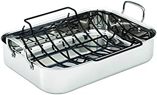 Anolon Triply Clad Stainless Steel Roaster / Roasting Pan with Rack - 17 Inch x 12.5 Inch, Silver