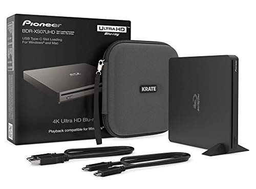 Pioneer BDR-XS07UHD 4K Blu-Ray Portable Burner & DVD Player - 6X Slim External BDXL, BD, DVD & CD Drive for Windows & Mac w/ 3.0 USB, CD Player, Write & Read on Laptop or Desktop w/Carry Case (Black)