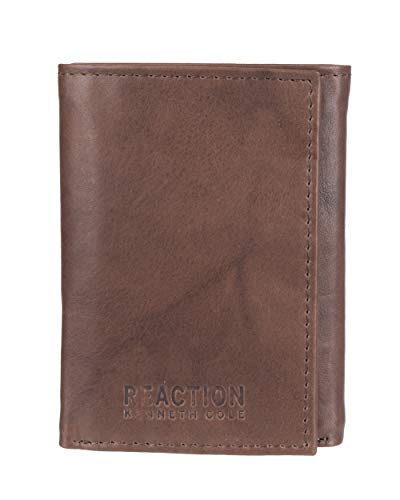 Kenneth Cole REACTION Men's RFID Leather Slim Trifold with ID Window and Card Slots, Brown, One Size