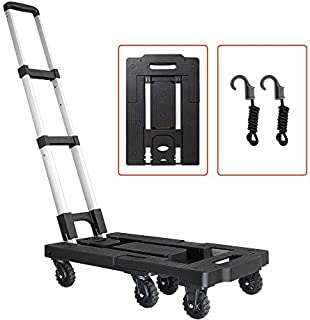 Pansonite Folding Luggage Cart with 330 Lb Capacity, Portable Aluminum Hand Truck and Dolly with 7 Wheels and 2 Free Rope for Luggage, Travel, Moving, Shopping, Office Use