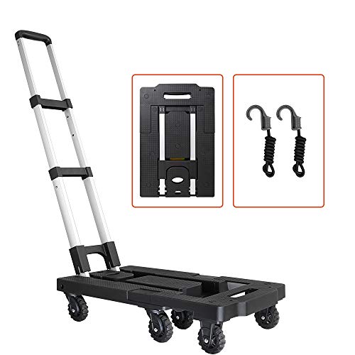 Pansonite Folding Luggage Cart with 330 Lb Capacity, Portable Aluminum Hand Truck and Dolly with 7 Wheels and 2 Free Rope for Luggage, Travel, Moving, Shopping, Office Use