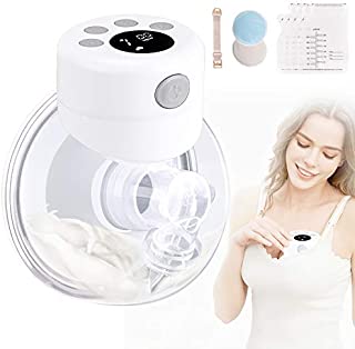 Wearable Breast Pump Hands Free Breastpump Portable Electric Breastfeeding Pump, Pin ree, Silent, Single, Rechargeable Milk Pump, with LCD Massage and Memory Mode Milk Extractor (27/24mm Flange)