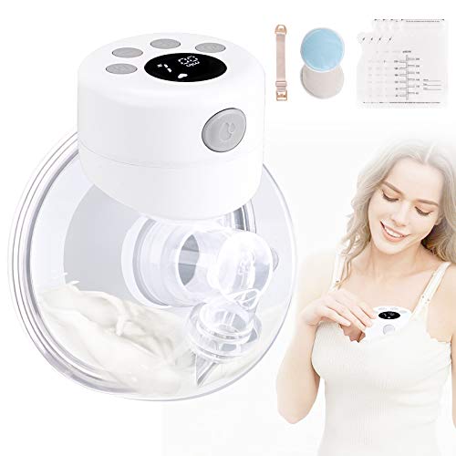 Wearable Breast Pump Hands Free Breastpump Portable Electric Breastfeeding Pump, Pin ree, Silent, Single, Rechargeable Milk Pump, with LCD Massage and Memory Mode Milk Extractor (27/24mm Flange)