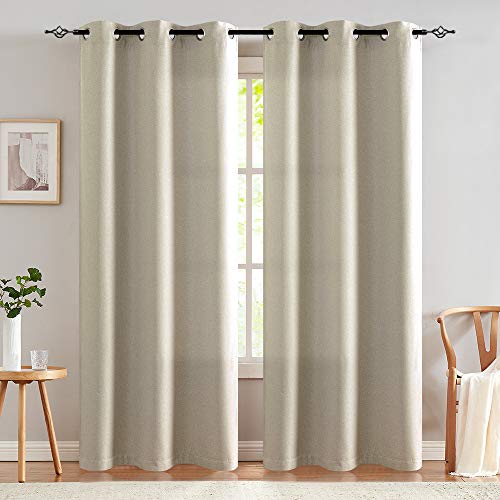 jinchan Linen Fabric Curtain Room Darkening Window Treatment for Bedroom 84 inch Long Thermal Insulated Living Room Curtain Greyish Beige 1 Panel